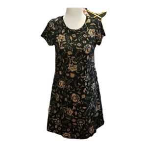 Black Floral Retro Print Mini Dress sz M 8-10 L 10-12 XL 12-14